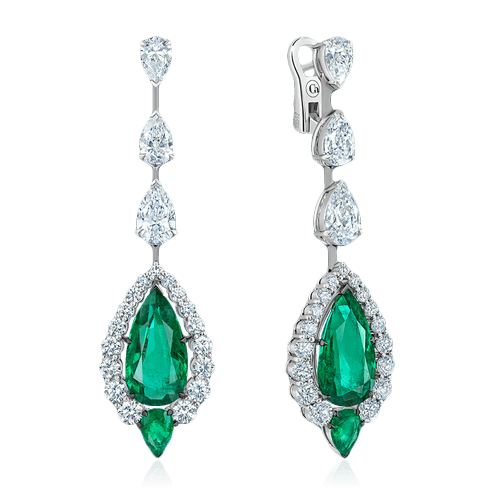 Серьги с изумрудом, бриллиантами из белого золота 750 пробы (арт. 82689)