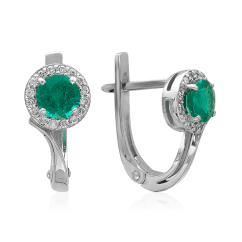 Серьги с изумрудом, бриллиантами из белого золота 585 пробы (арт. 33340)