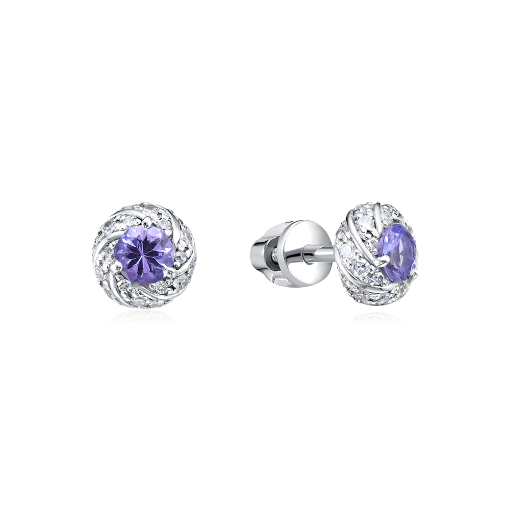 Серьги с танзанитом, бриллиантами из белого золота 585 пробы (арт. 117597)