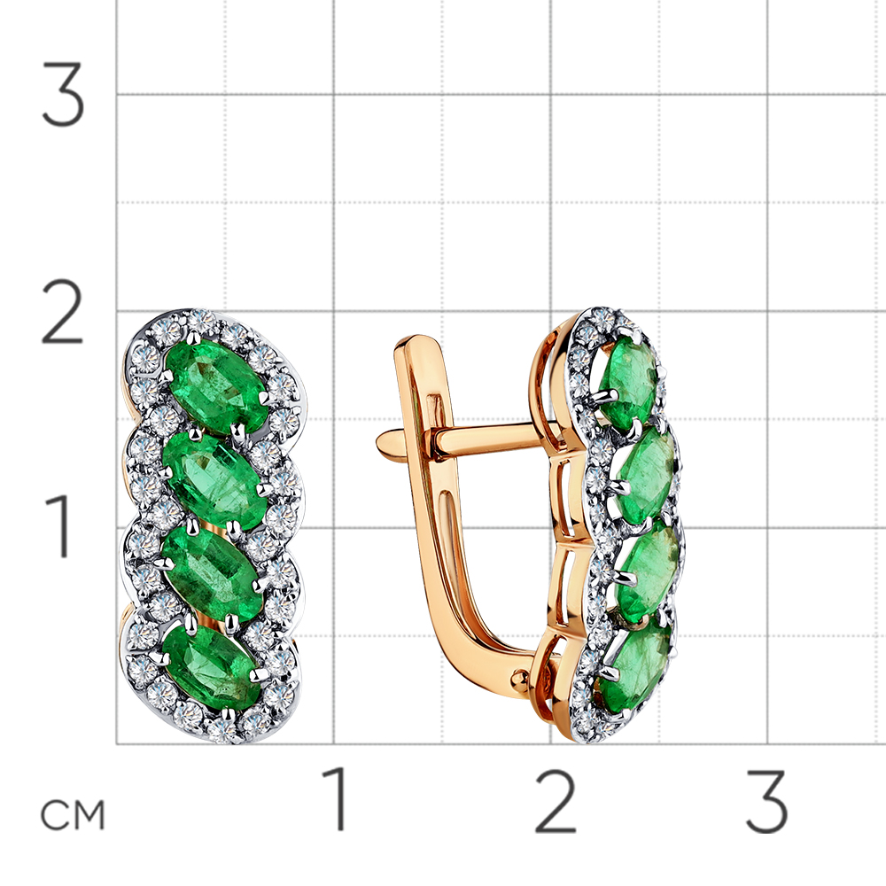 Серьги с бриллиантами, изумрудом из красного золота 585 пробы, фото № 2