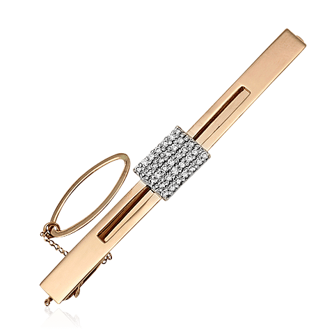 Зажим для галстука с бриллиантами, тсаворитом из комбинированного золота 585 пробы (арт. 42596)
