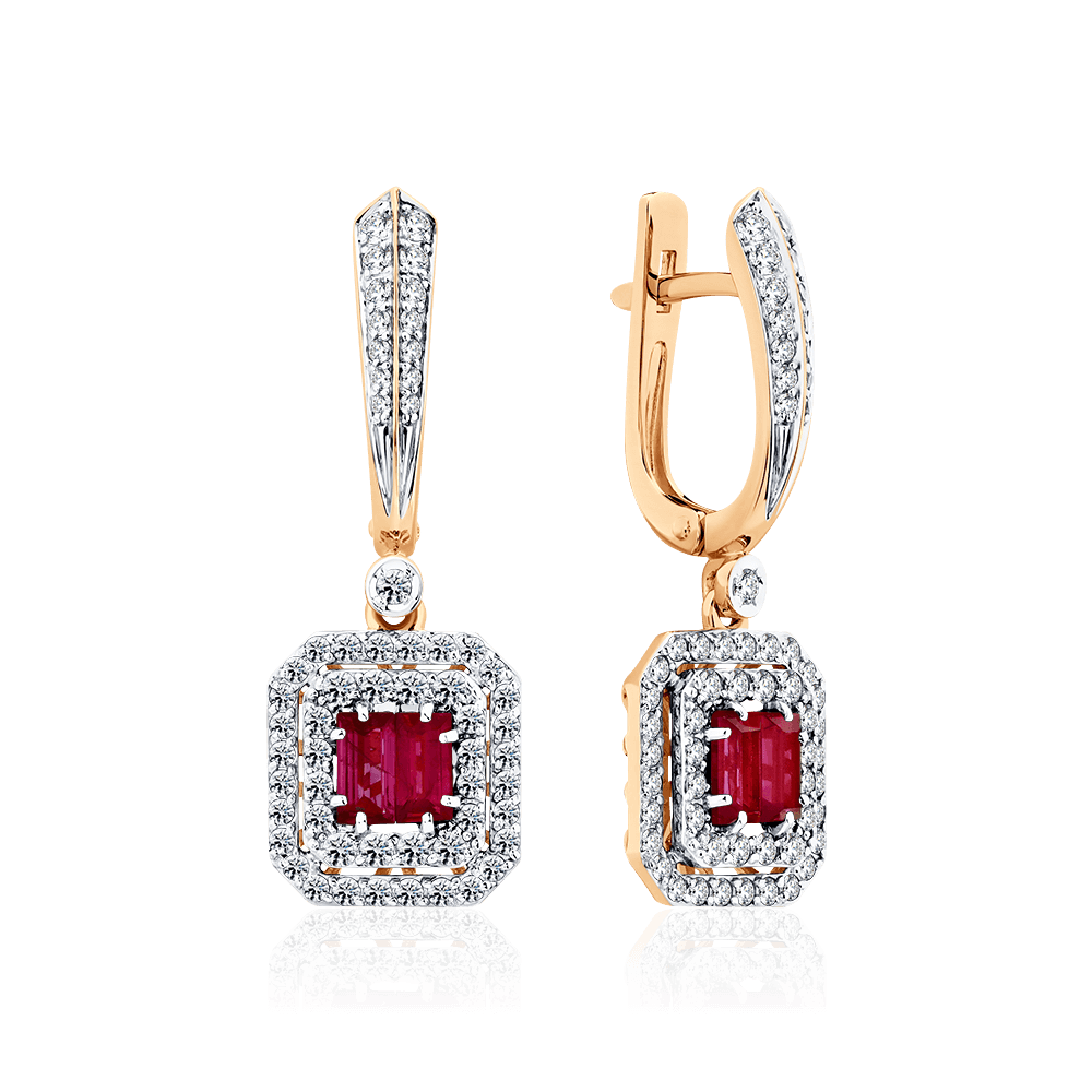 Серьги с рубином, бриллиантами из красного золота 585 пробы (арт. 111140)