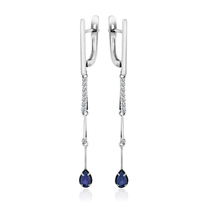 Серьги с сапфиром, бриллиантами из белого золота 585 пробы, фото № 1