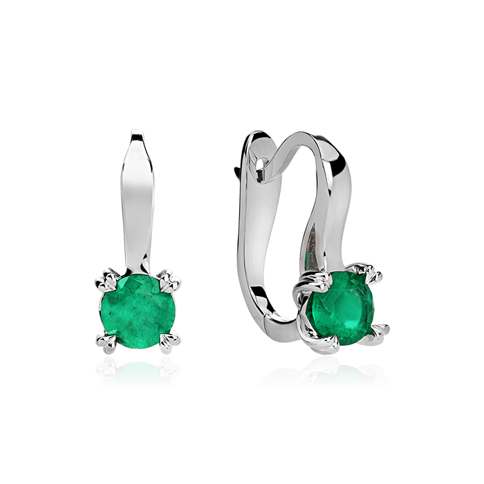 Серьги с изумрудом из белого золота 750 пробы (арт. 80329)