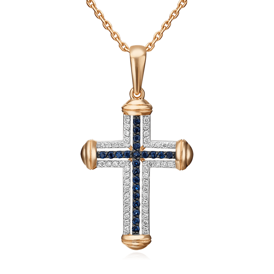 Крест с сапфиром, бриллиантами из красного золота 585 пробы, фото № 1