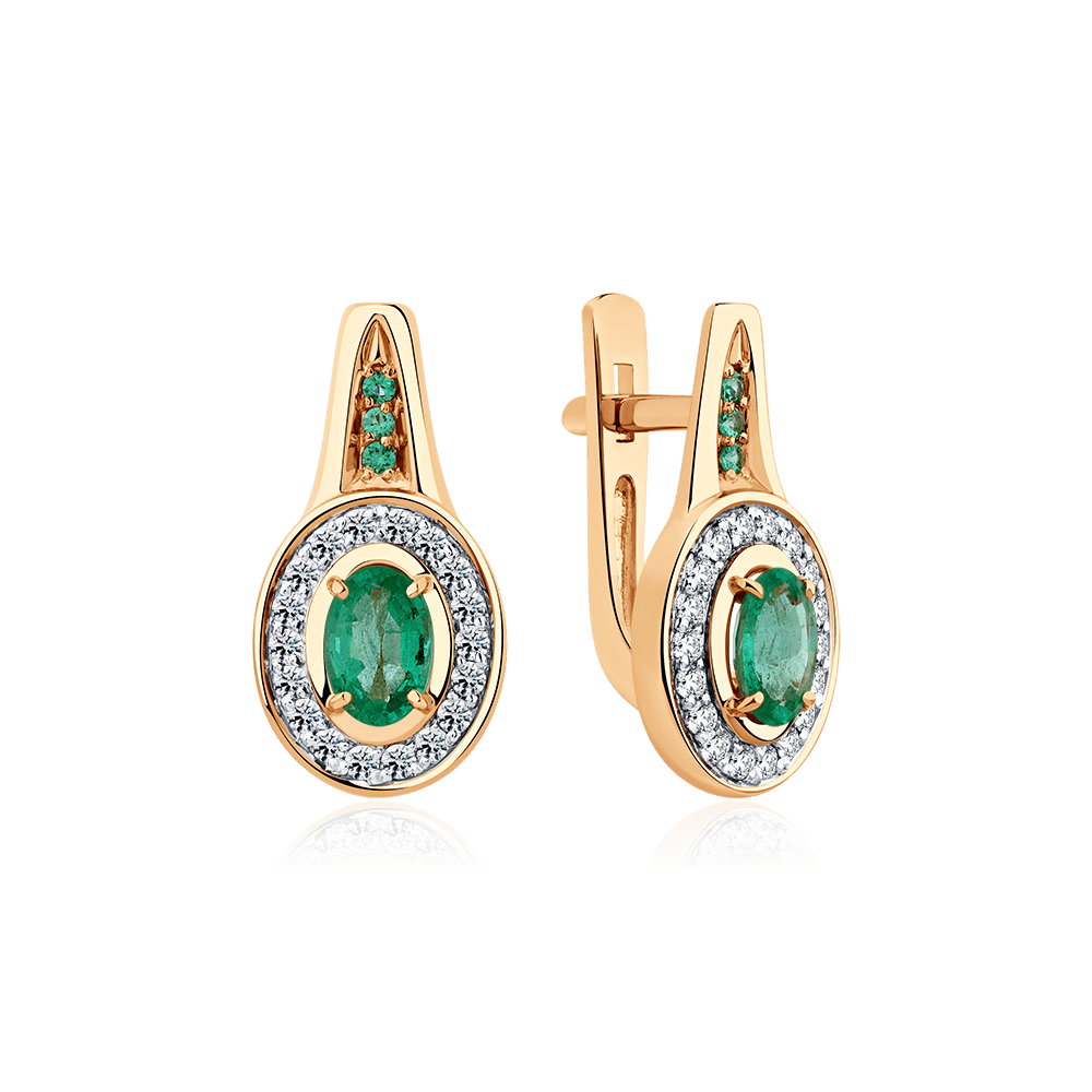 Серьги с изумрудом, бриллиантами из красного золота 585 пробы (арт. 126271)