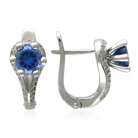 Серьги с сапфиром, бриллиантами из белого золота 750 пробы, фото № 1