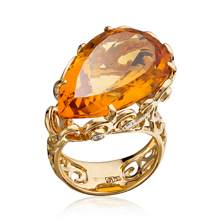 Кольцо с цитрином, бриллиантами из желтого золота 750 пробы (арт. 45809)