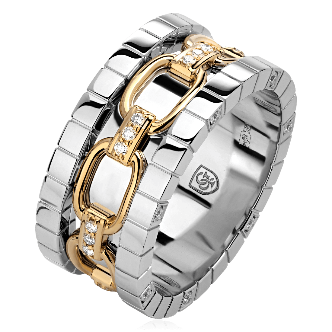 Обручальное кольцо с бриллиантами из комбинированного золота 585 (арт. 86260)