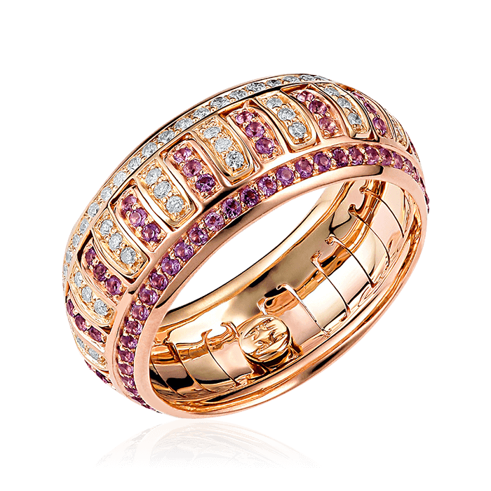 Обручальное кольцо с бриллиантами, аметистом из красного золота 585 пробы, фото № 1