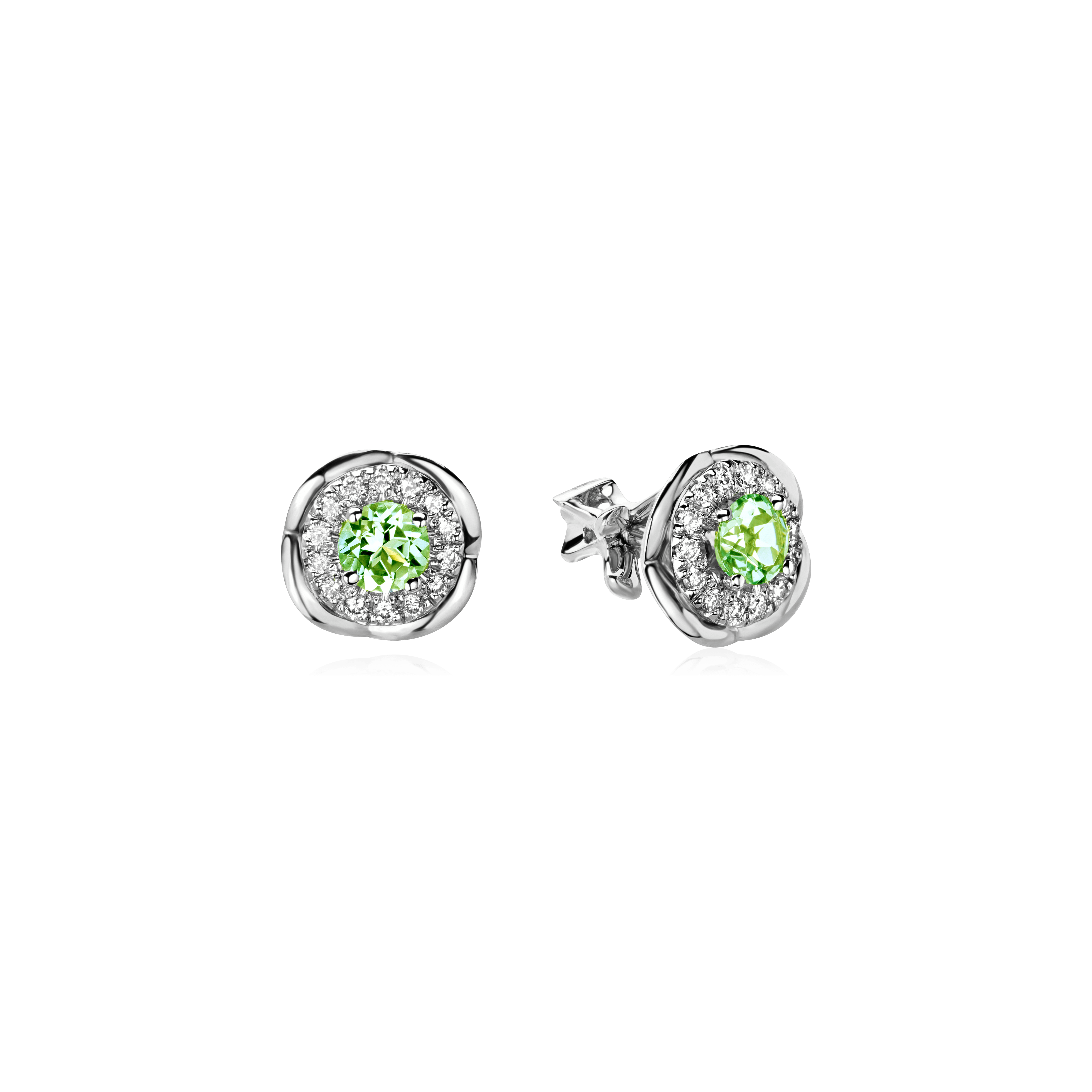 Серьги с бриллиантами, хризолитом из белого золота 585 пробы, фото № 1