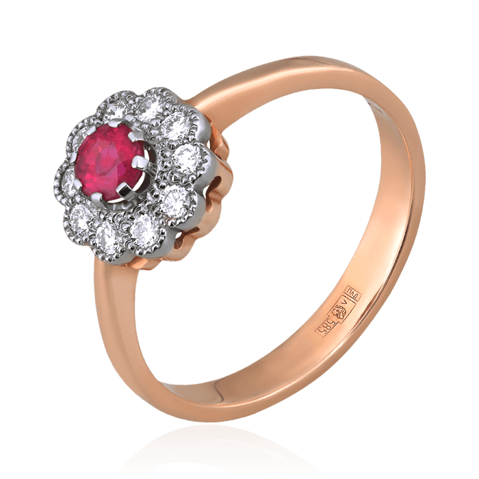 Кольцо с рубином, бриллиантами из красного золота 585 пробы (арт. 76013)