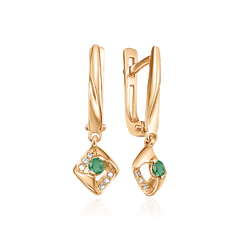 Серьги с изумрудом, бриллиантами из красного золота 585 пробы (арт. 43993)
