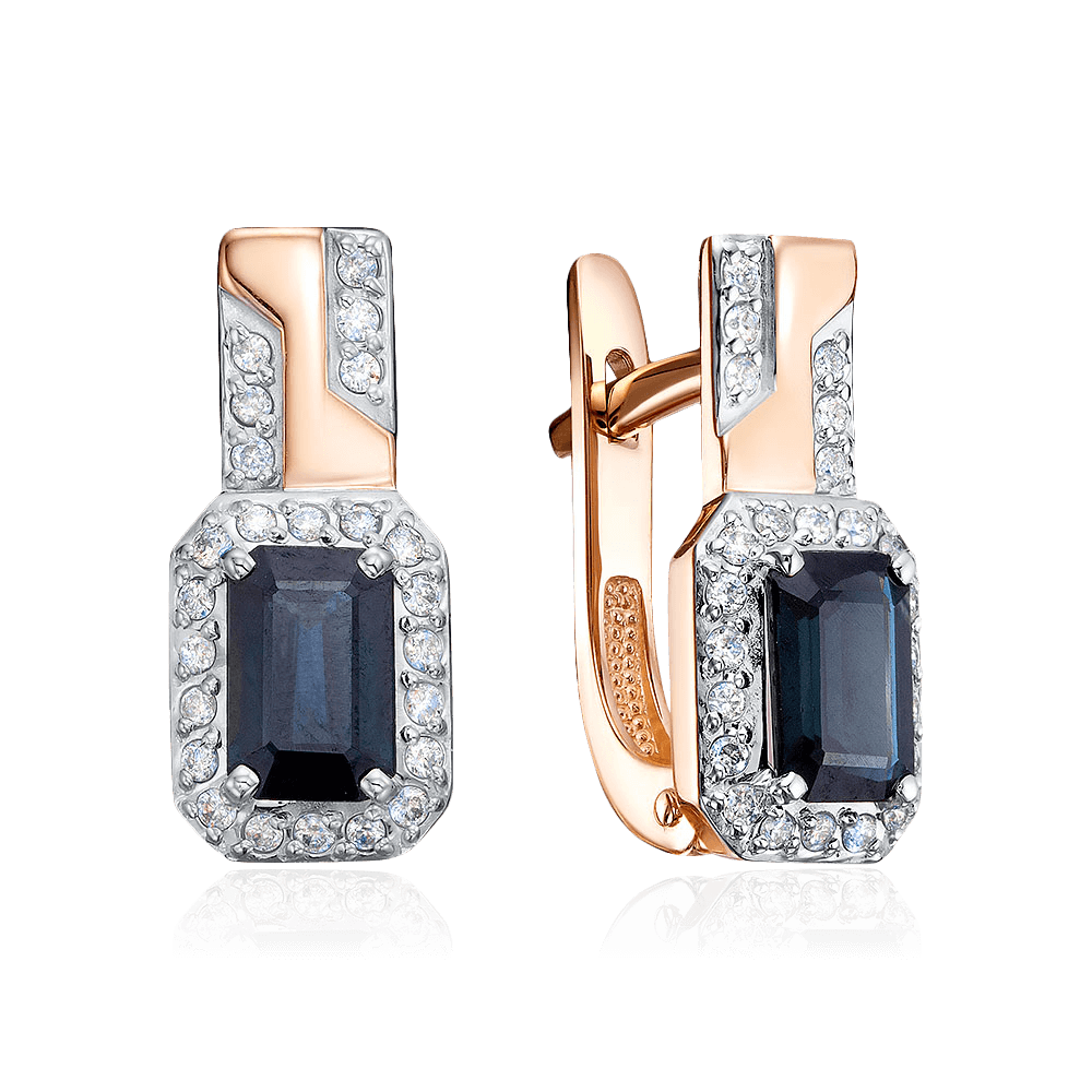 Серьги с сапфиром, бриллиантами из комбинированного золота 585 пробы, фото № 1
