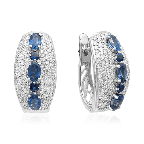 Серьги с сапфирами, бриллиантами из белого золота 585 пробы, фото № 1