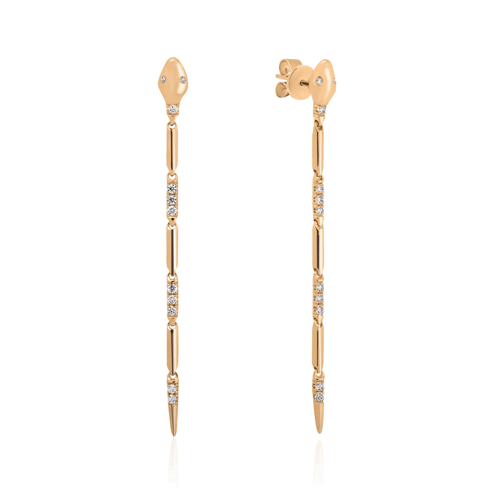 Серьги в виде змеи с бриллиантами из желтого золота 585 пробы (арт. 96756)