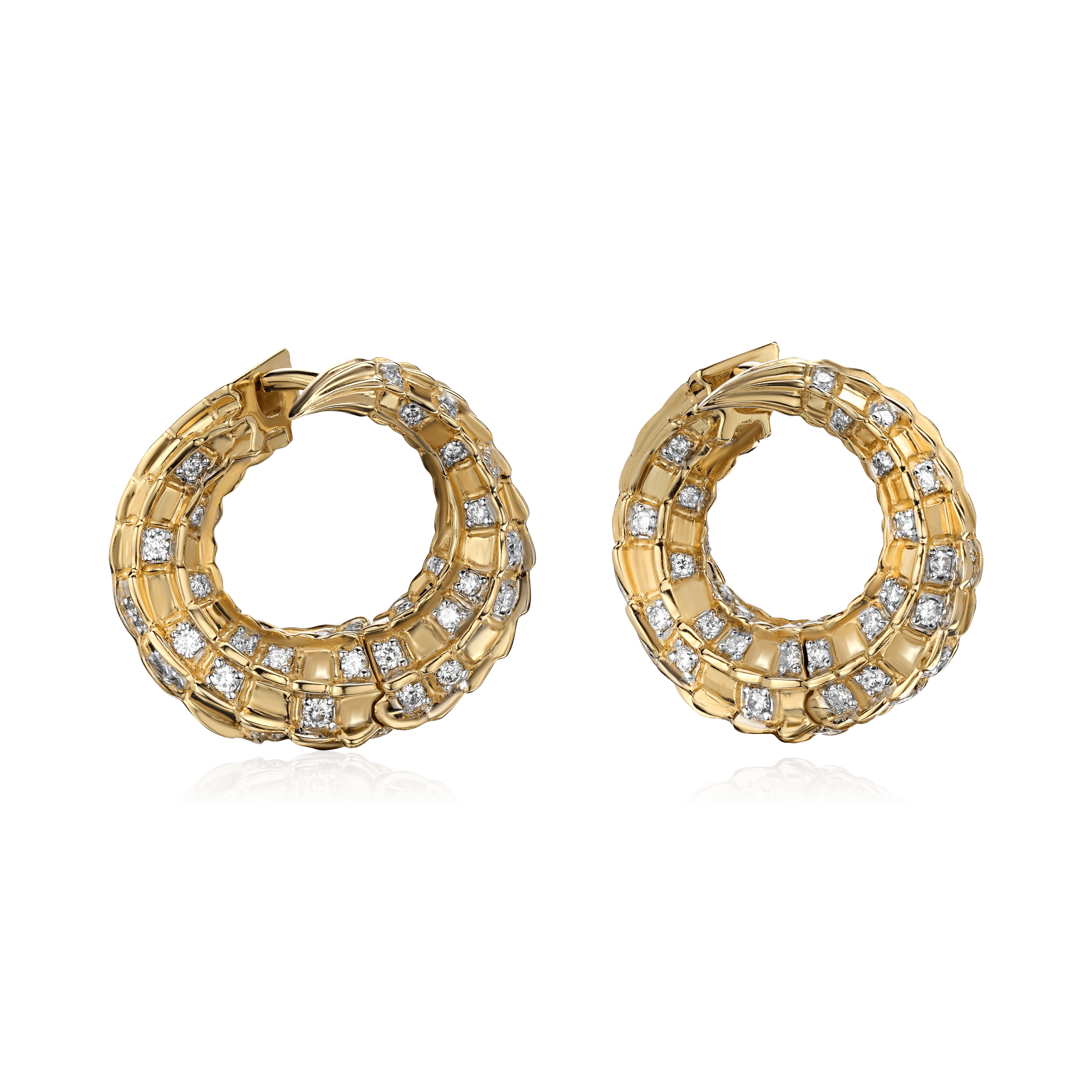 Серьги Крокодилы с бриллиантами из желтого золота 585 пробы, фото № 1