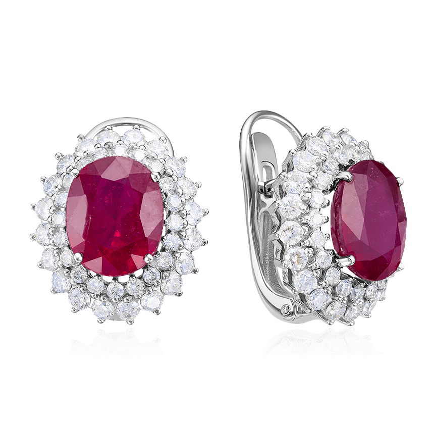 Серьги с рубином, бриллиантами из красного золота 585 пробы (арт. 86065)