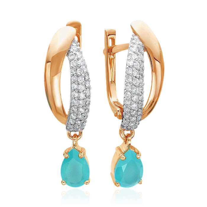 Серьги с халцедоном, бриллиантами из красного золота 585 пробы, фото № 1