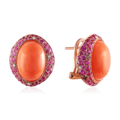 Серьги с кораллом , розовыми сапфирами , бриллиантами из красного золота 585 пробы (арт. 60991)