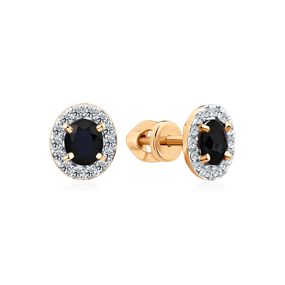 Серьги с сапфиром, бриллиантами из красного золота 585 пробы (арт. 132687)