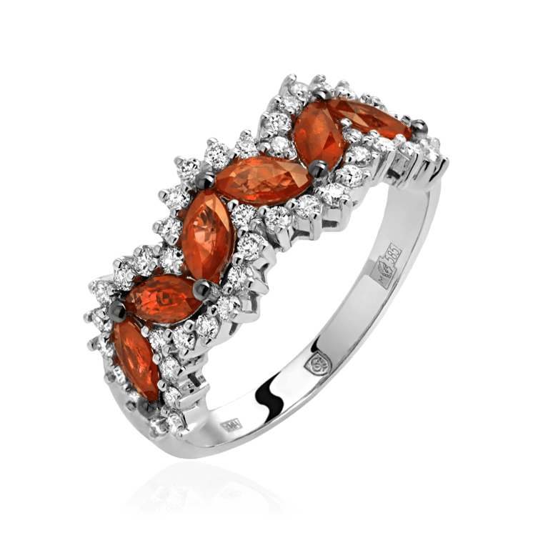 Кольцо с оранжевыми сапфирами, бриллиантами из белого золота 585 пробы (арт. 85030)