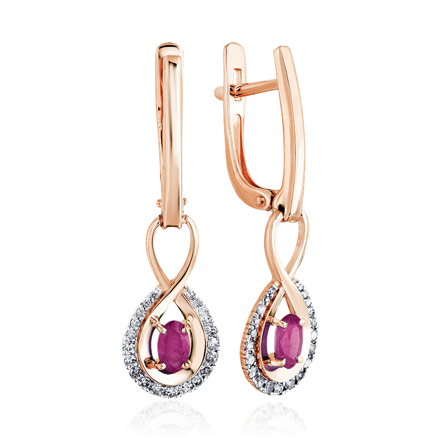 Серьги с рубином, бриллиантами из красного золота 585 пробы (арт. 90176)