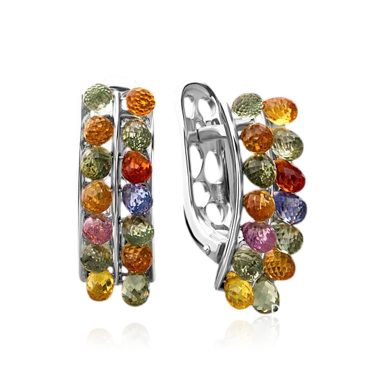 Серьги с сапфирами цветными из белого золота 585 пробы (арт. 35713)