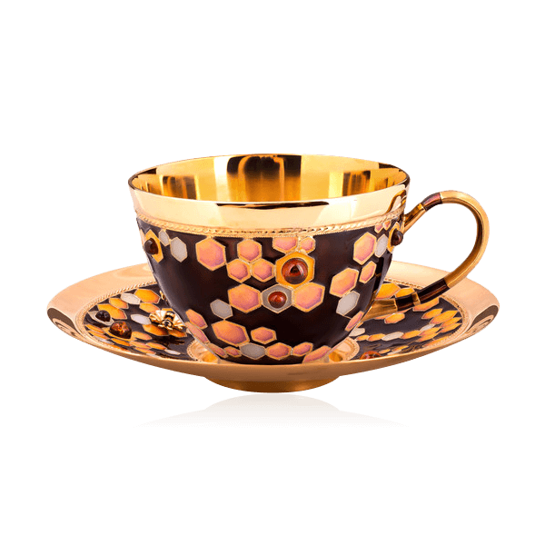 Набор чашка с блюдцем из чайного сервиза «Медовый» из серебра 925 пробы (арт. 87907)