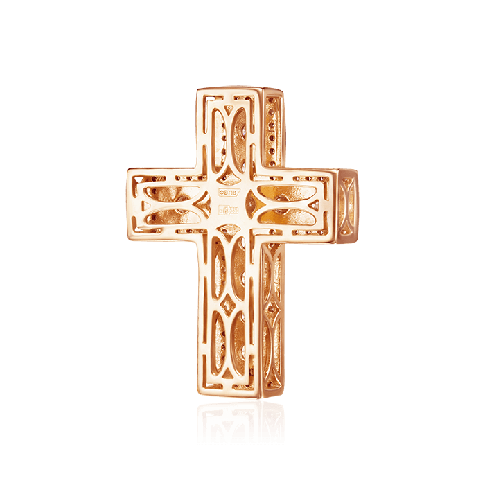 Крест с бриллиантами из красного золота 585 пробы, фото № 2