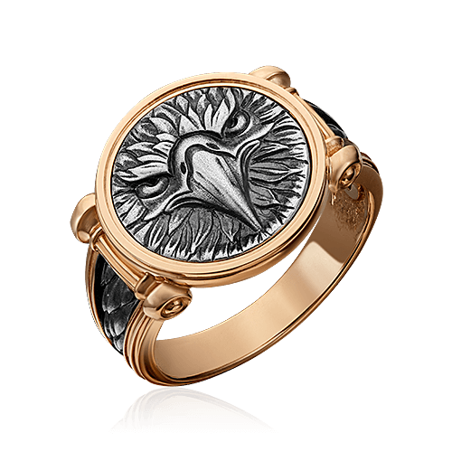 Мужское кольцо Орел без вставок из комбинированного золота 585 пробы (арт. 83332)