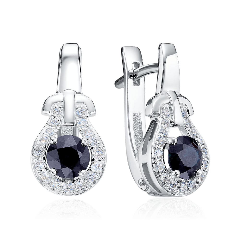 Серьги с сапфиром, бриллиантами из белого золота 585 пробы (арт. 128043)