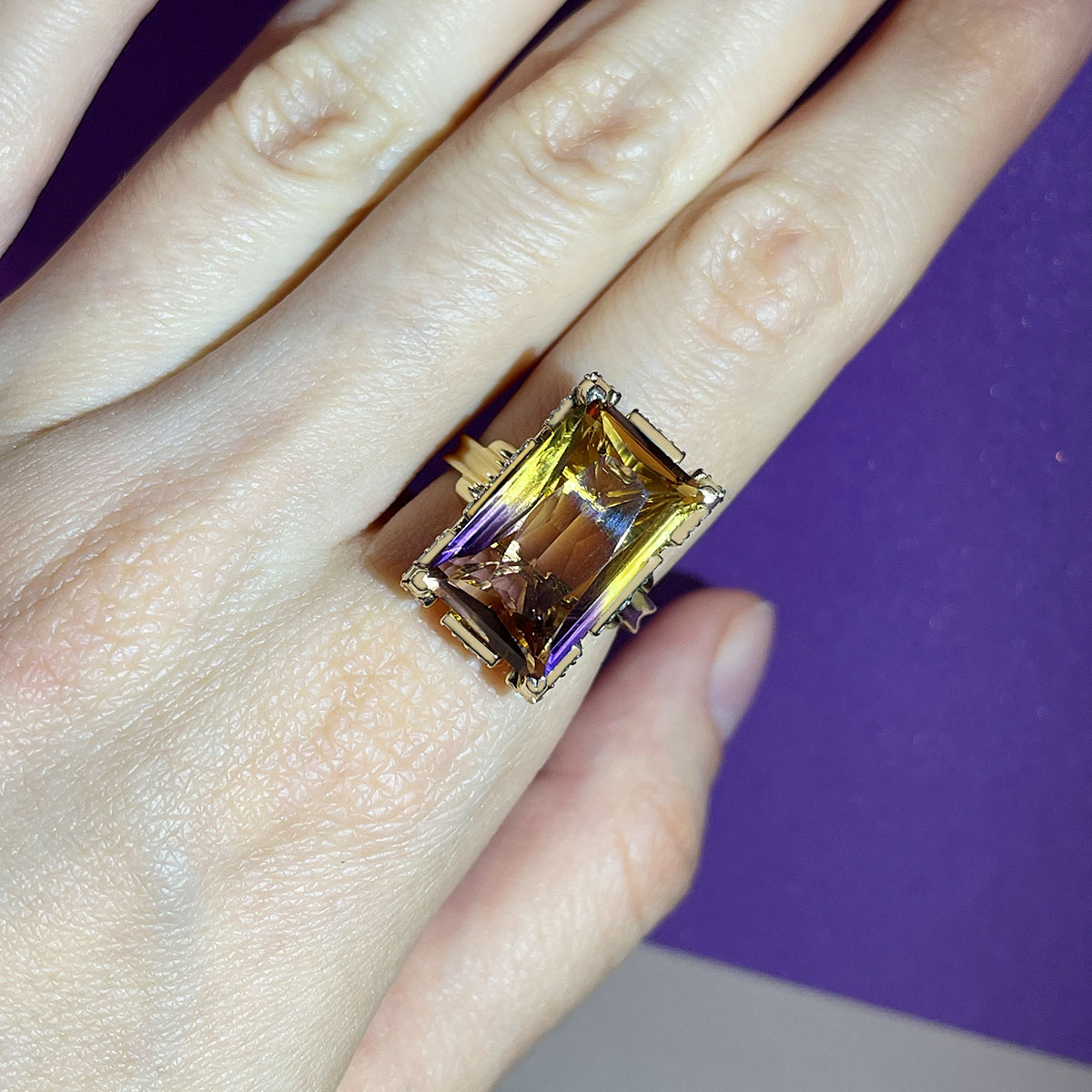 Кольцо с аметрином, бриллиантами из желтого золота 585 пробы, фото № 4