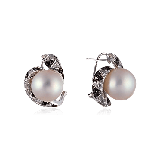 Серьги с бриллиантами, жемчугом из белого золота 585 пробы, фото № 1