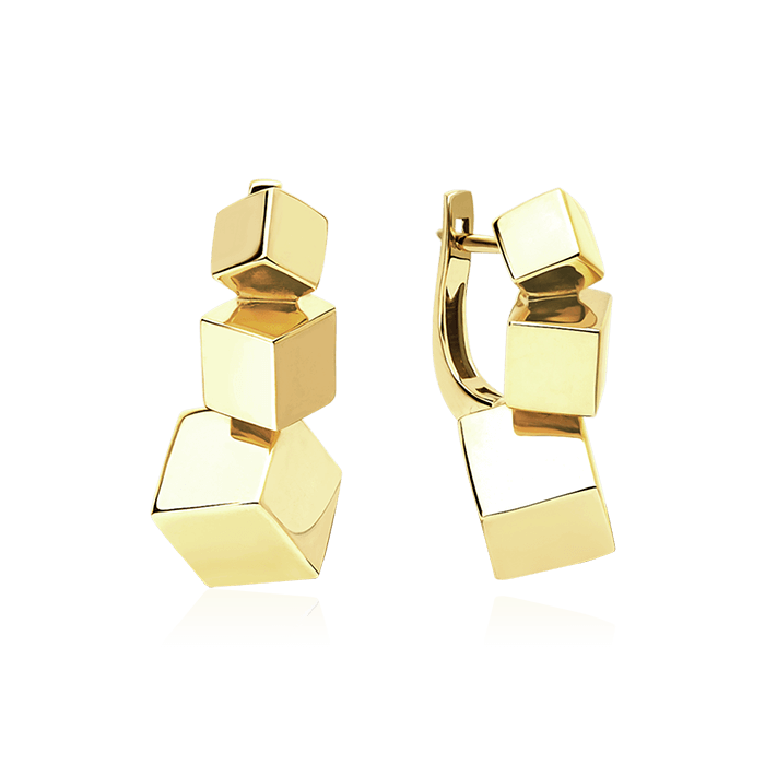 Геометрические серьги Cube из желтого золота 585 пробы, фото № 1