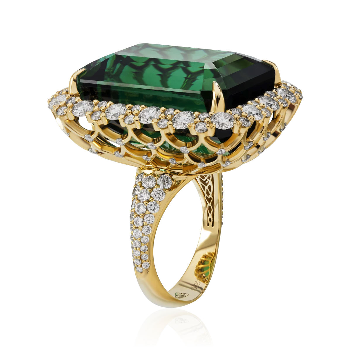 Кольцо с турмалином, бриллиантами из желтого золота 750 пробы, фото № 5