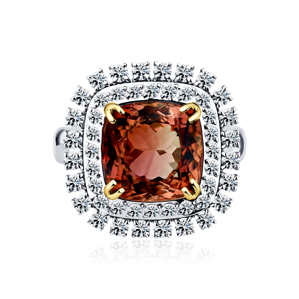 Кольцо с турмалином, бриллиантами из белого золота 585 пробы, фото № 2