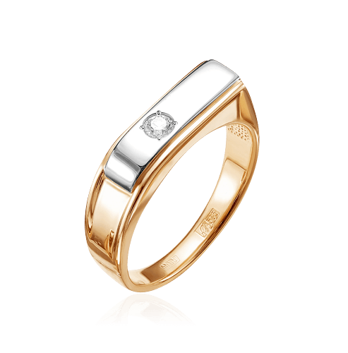 Мужское кольцо с 1 бриллиантом из комбинированного золота 585 пробы (арт. 57912)
