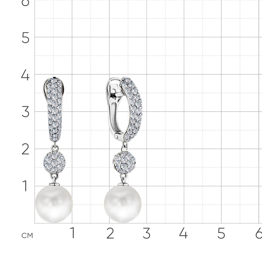 Серьги с бриллиантами, жемчугом из белого золота 585 пробы, фото № 2
