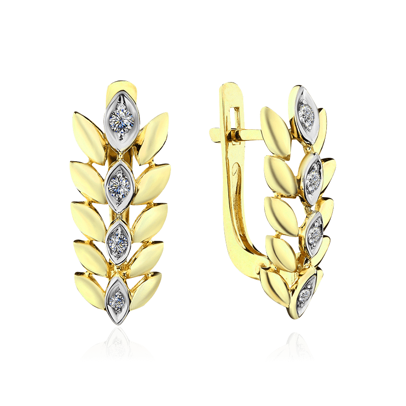 Серьги с бриллиантами из желтого золота 585 пробы (арт. 95855)
