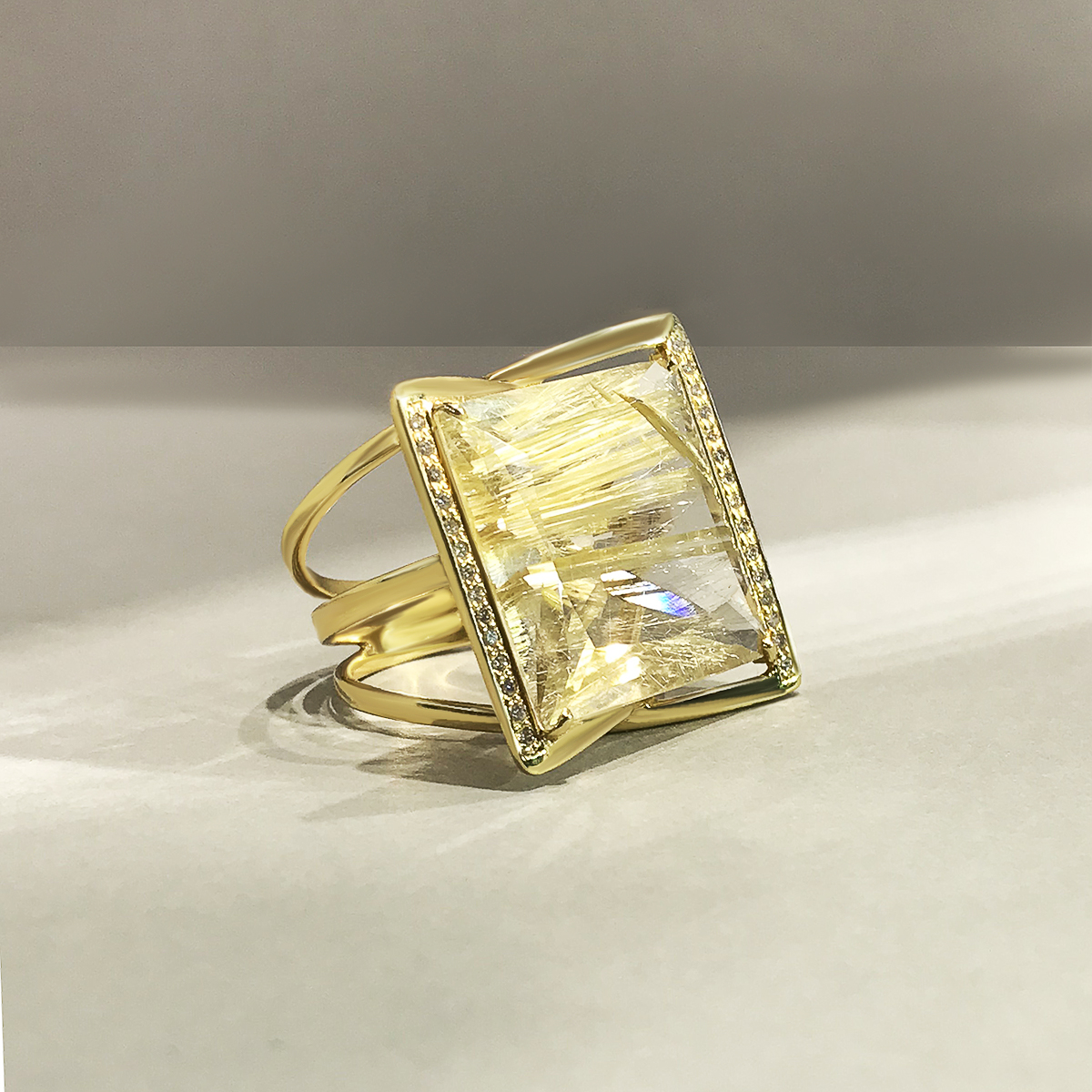 Кольцо VIANNA с бриллиантами, кварцем из желтого золота 750 пробы, фото № 3