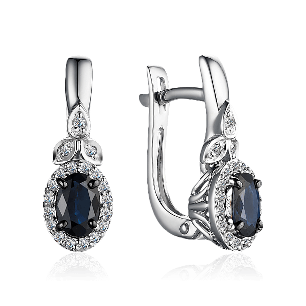 Серьги с сапфиром, бриллиантами из белого золота 585 пробы (арт. 94355)