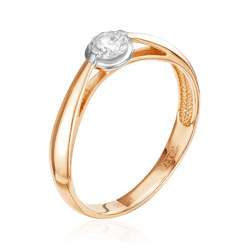 Кольцо с 1 бриллиантом из комбинированного золота 585, фото № 1