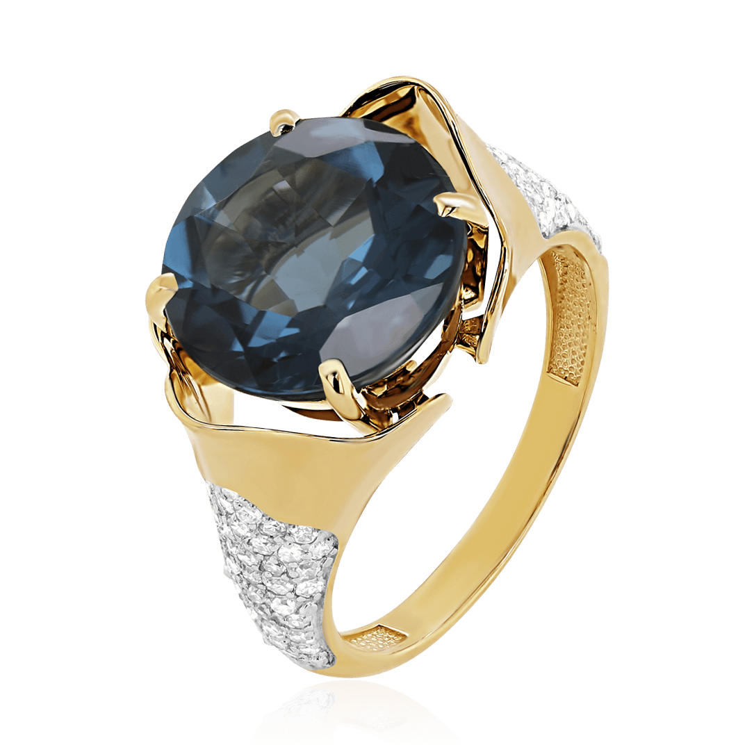 Кольцо с топазом, бриллиантами из желтого золота 585 пробы (арт. 104041)