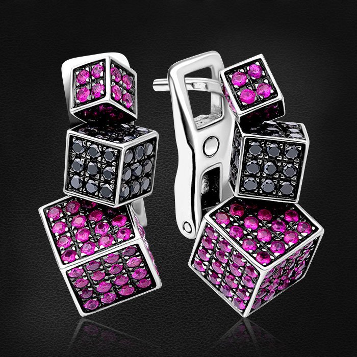 

Геометрические серьги Cube с рубином, бриллиантами из белого золота 585 пробы