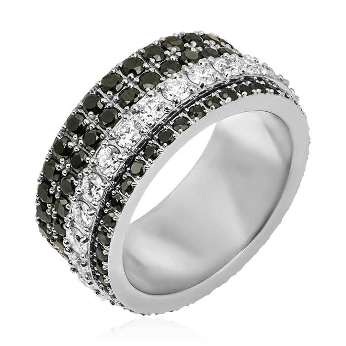 Кольцо с черными сапфирами, бриллиантами из белого золота 750 пробы, фото № 1