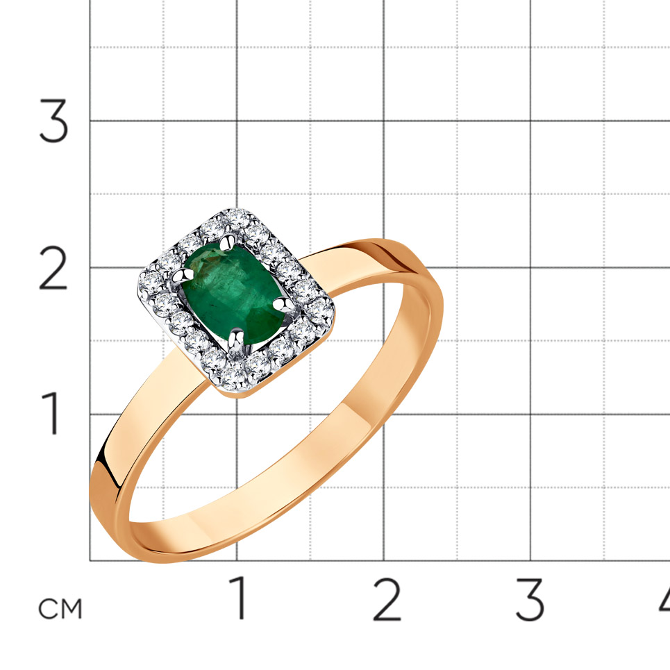 Кольцо с бриллиантами, изумрудом из красного золота 585 пробы, фото № 2