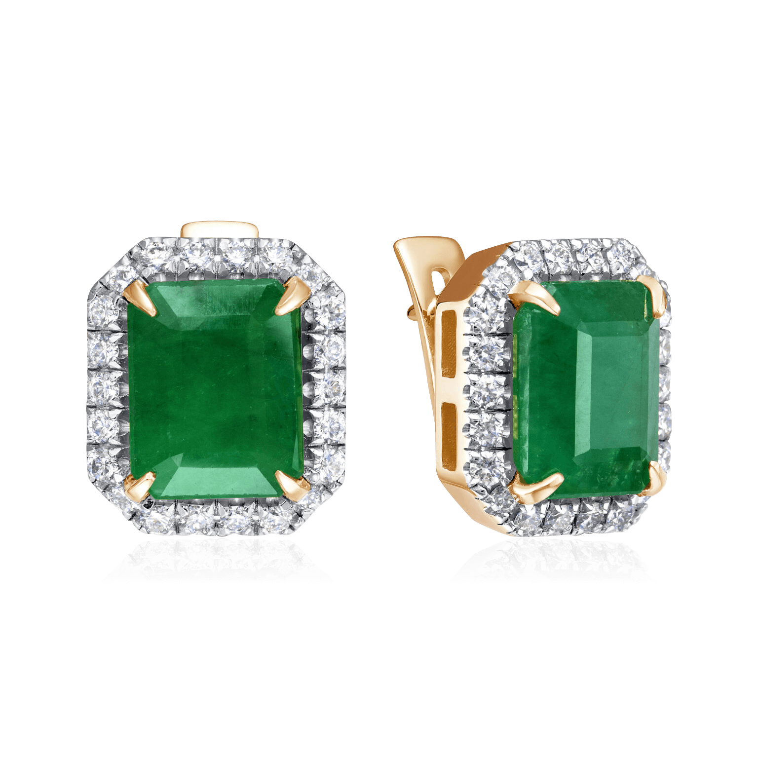 Серьги с изумрудом, бриллиантами из красного золота 585 пробы (арт. 121458)