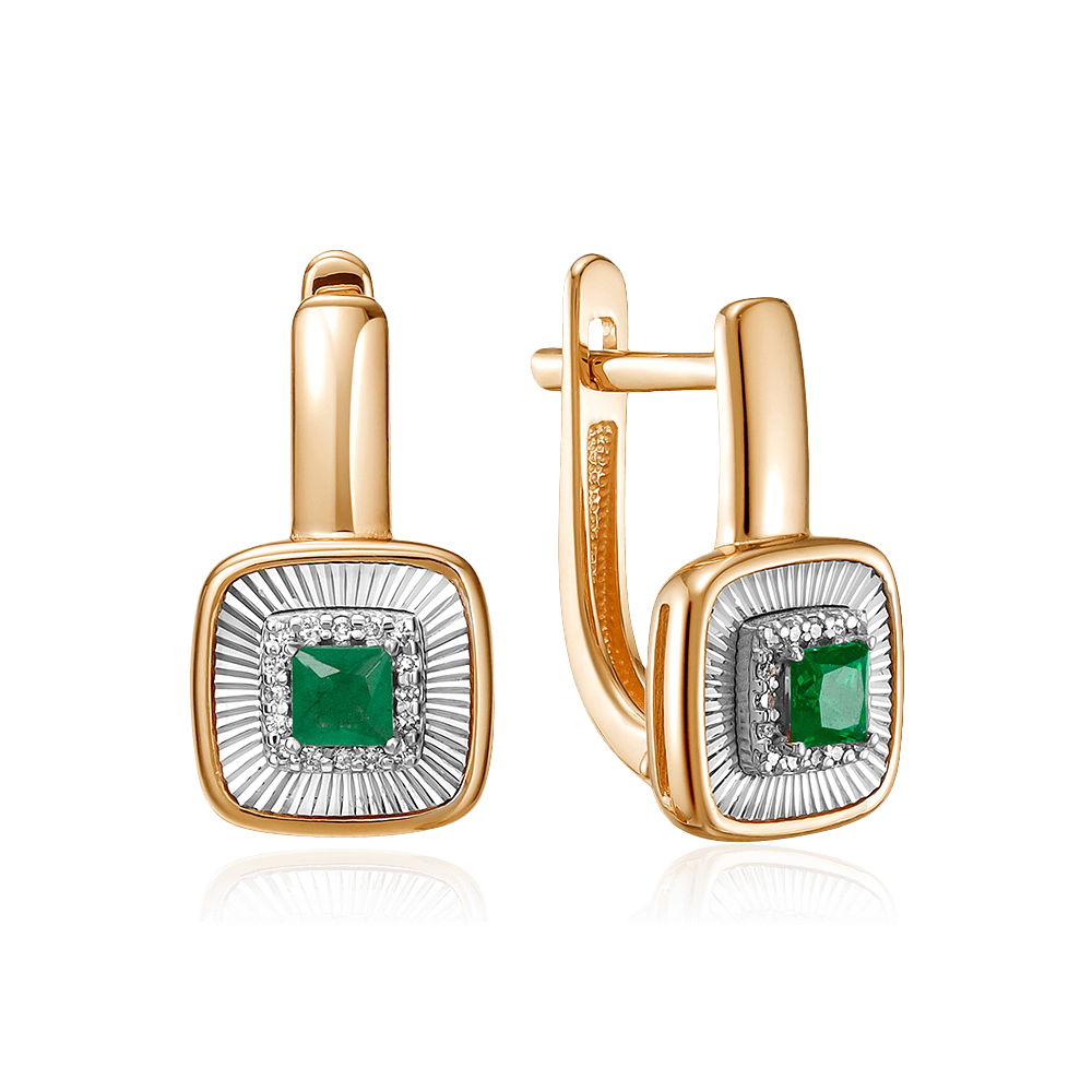 Серьги с изумрудом, бриллиантами из красного золота 585 пробы, фото № 1