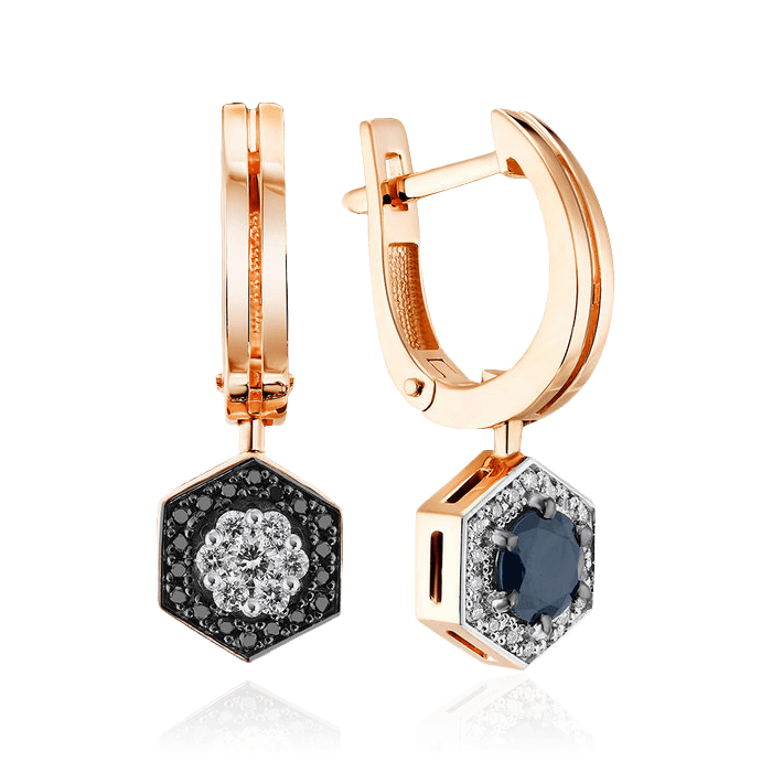 Серьги с сапфиром, бриллиантами из красного золота 585 пробы, фото № 1